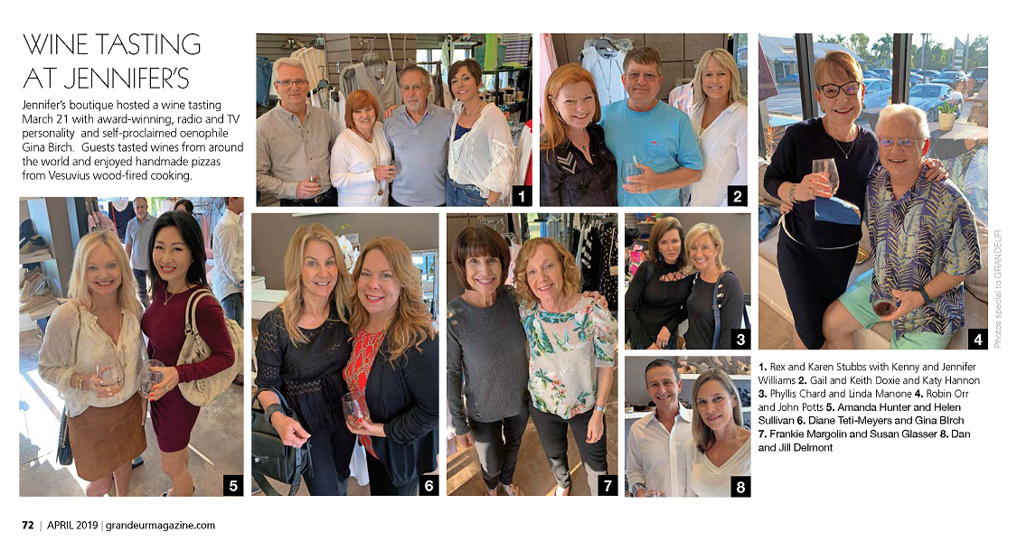 Jennifer's Wine Tasting Featured in Grandeur Magazine Jennifer's Subtle Clothing with Simple